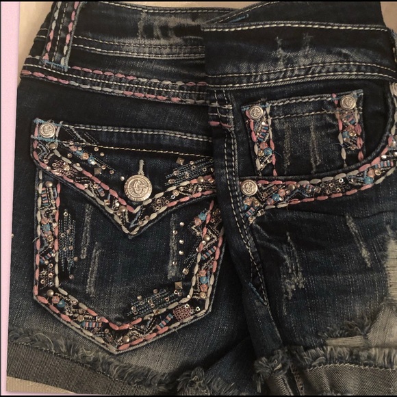 DENIM EMBROIDERED EMBELLISHED SHORTS - Picture 2 of 8